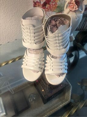 Pink & Pepper White Strappy High Ankle Heels